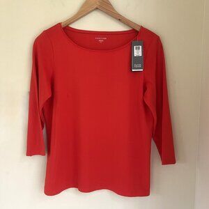 NWT Eileen Fisher Ballet Neck Tee, Red Poppy, Size M